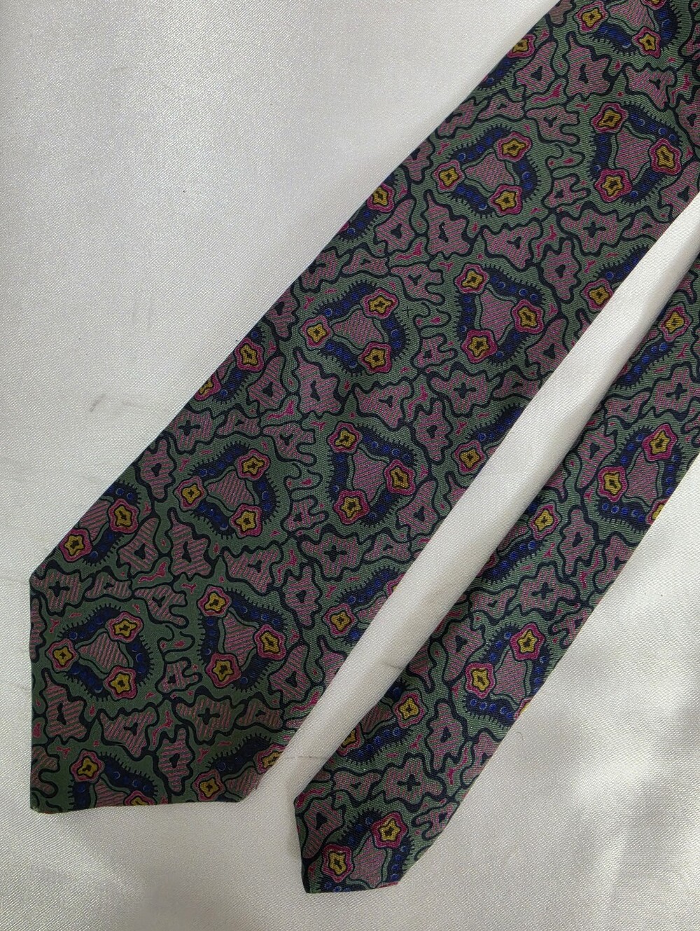 Lanvin Purple and Green Abstract Pattern 100% Silk Tie